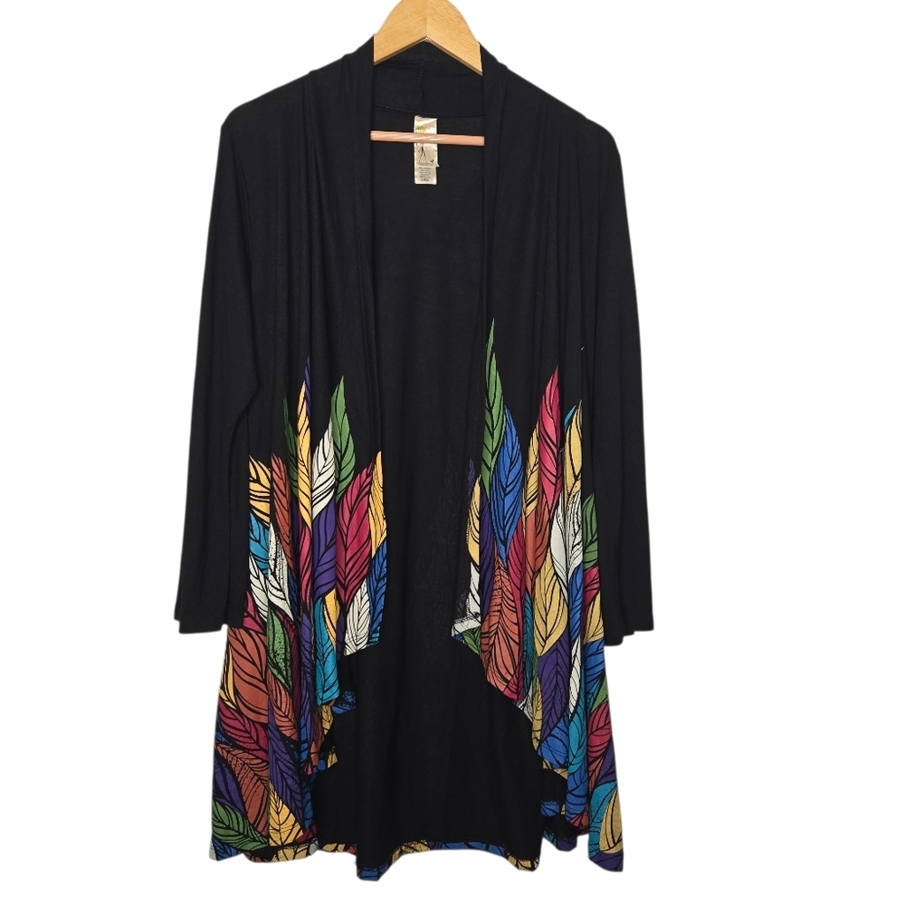 A Walk In The Park Womens Artsy Leaves Print Festival Tribal Cardigan Large